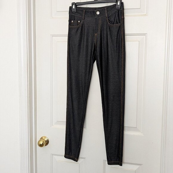 YELETE NAVY BLUE Mid Rise Ponte Skinny Jeggings Pants Knit Leggings SMALL - Picture 2 of 10